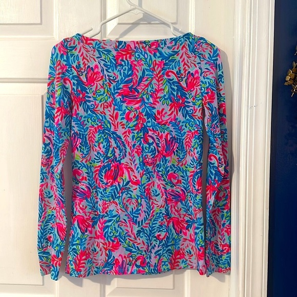 NWOT Women’s Lilly Pulitzer Aleah Surf Blue & Pink Flim Flam Top Size XS - Picture 7 of 8